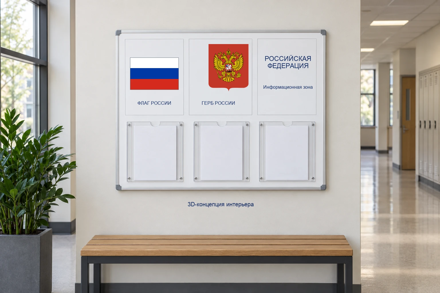 3D-концепция размещения стенда в учебном интерьере